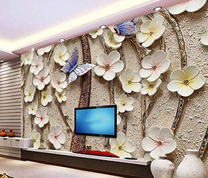 Wall Mural 3D Wallpaper Floral Relief Butterfly Wall Decoration Art - EK CHIC HOME