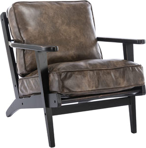 Mid-Century PU Leather Accent Chair with Solid Wood Frame - EK CHIC HOME