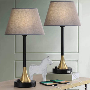 Table Lamps Set of 2, Bedside  with Dual USB Charging Ports - EK CHIC HOME