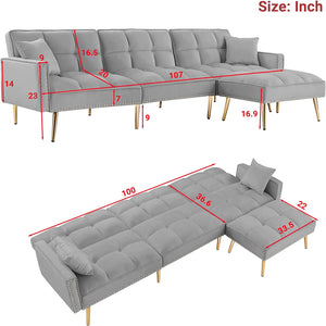 L-Shaped Sectional Sofa Couch with Adjustable Backrest Removable Ottoman - EK CHIC HOME