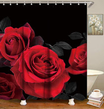 Load image into Gallery viewer, Rose Shower Curtain, Black and Red Set with Hooks - EK CHIC HOME
