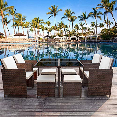 9 Pieces Patio Dining Sets Outdoor Space Saving - EK CHIC HOME