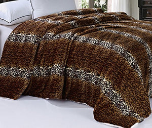 Soft and Thick Faux Fur Sherpa Backing Bed Blanket, Tiger, 84" x 92" - EK CHIC HOME