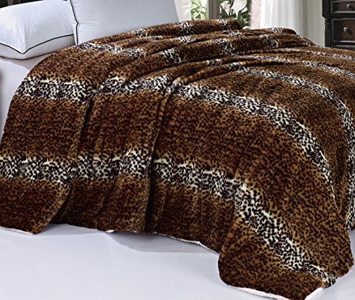 Soft and Thick Faux Fur Sherpa Backing Bed Blanket, Tiger, 84