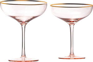 Colored Blush Pink & Gilded Rim Coupe Glass, Large 9oz - EK CHIC HOME