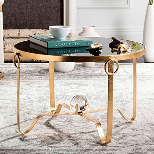 Elisha Black and Gold Leaf Round Coffee Table - EK CHIC HOME