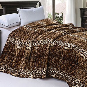 Soft and Thick Faux Fur Sherpa Backing Bed Blanket, ML Leopard, 84" x 92" - EK CHIC HOME