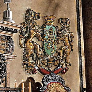 Heraldic Royal Lions Coat of Arms Medieval Decor Wall Sculpture, 30 Inch - EK CHIC HOME