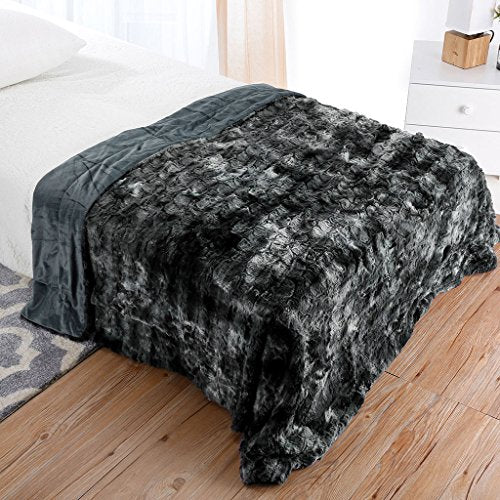 Luxury Super Soft Faux Fur Fleece Warm Breathable Lightweight (60x80, Twin Size Black) - EK CHIC HOME