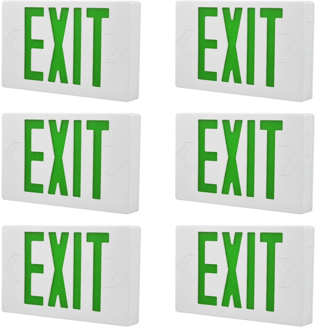 Exit Emergency Combo Light with Backup-Battery-(Green, 6 Pack) - EK CHIC HOME