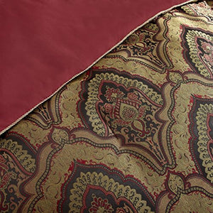 Seville 9-Piece Jacquard Black Gold Maroon Red Medallion Paisley Oversized Comforter Set - EK CHIC HOME