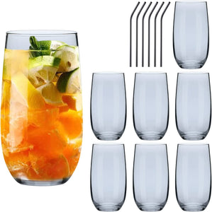 Tall Drinking Glass Cups with Lids and Straws,16 OZ Highball Glasses - EK CHIC HOME