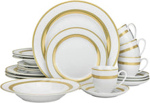 Load image into Gallery viewer, &quot;Queen&quot; 20-Piece White &amp; Gold Dinnerware Set, 24K Gold-Plated Fine Porcelain - EK CHIC HOME