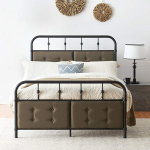 Ivory-White Modern Metal Platform Bed Frame with Elegant Upholstered Headboard and Footboard - EK CHIC HOME