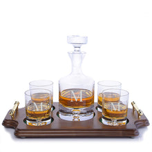 Load image into Gallery viewer, Personalized Ravenscroft Lead-free Crystal Taylor Whiskey Liquor Decanter &amp; 4 Rocks Glasses with Walnut Serving &amp; Presentation Tray - EK CHIC HOME