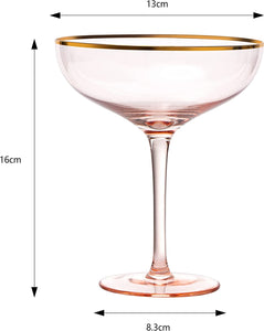 Colored Blush Pink & Gilded Rim Coupe Glass, Large 9oz - EK CHIC HOME