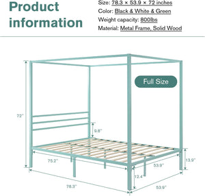 Green Metal Canopy Platform Bed Frame / Mattress Foundation - EK CHIC HOME
