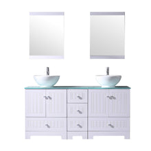 Load image into Gallery viewer, 60&quot; White Double Bathroom Vanity Cabinets and Square Ceramic Vessel Sinks w/Mirrors Faucet Drain Combo - EK CHIC HOME