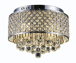 Flush Mount 4-Light Chrome Silver Crystal Chandelier - EK CHIC HOME