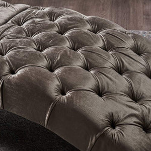 Garamond Tufted Velvet Chaise Lounge, Grey/Dark Brown - EK CHIC HOME