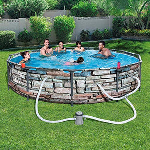 12' x 30" Steel Pro Max Round Above Ground Swimming Pool Kit with Filter Pump and Filter, Stone Print - EK CHIC HOME