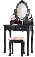 Load image into Gallery viewer, Vanity Dressing Table with Mirror and Stool, 360° Rotating Oval Makeup Mirror - EK CHIC HOME