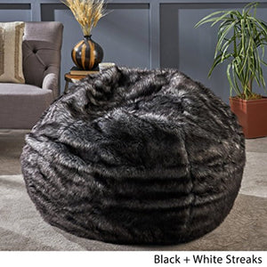 Furry Glam Black and White Streak Faux Fur 3 Ft. Bean Bag - EK CHIC HOME