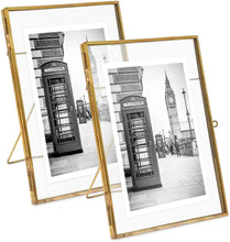 Load image into Gallery viewer, 4x6 (2-Pack), Antique Gold, Vintage Style Brass and Glass, Metal Floating - EK CHIC HOME