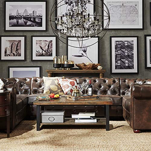 Tufted Scroll Arm Chesterfield 9-seat U-Shaped Sectional by Artisan Brown - EK CHIC HOME