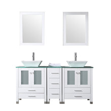 Load image into Gallery viewer, 60&quot; White Double Wood Bathroom Vanity Cabinet and Square Ceramic Vessel Sink w/Mirror Faucet Combo - EK CHIC HOME