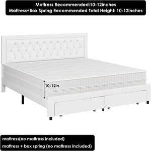 Queen Bed Frame with 2 Storage Drawers, Leather Upholstered - EK CHIC HOME