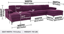 Load image into Gallery viewer, Large Velvet Fabric U-Shape Sectional Sofa, Eggplant - EK CHIC HOME
