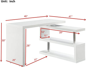 L-Shaped Corner Writing Desk, Contemporary 360° Rotating - EK CHIC HOME