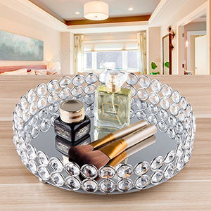 Crystal Beads Round Mirrored Decorative Tray - EK CHIC HOME