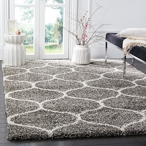 Hudson Shag Collection Grey and Ivory Moroccan Ogee Plush Area Rug (8' x 10') - EK CHIC HOME