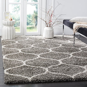 Hudson Shag Collection Grey and Ivory Moroccan Ogee Plush Area Rug (8' x 10') - EK CHIC HOME
