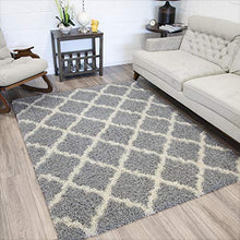 Load image into Gallery viewer, Cozy Shag Collection Charcoal Moroccan Trellis Design Shag Rug - EK CHIC HOME