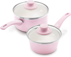 Ceramic Nonstick, 1QT and 2QT Saucepan Pot Set with Lids - EK CHIC HOME