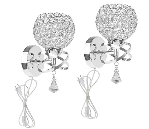 Luxury Crystal Wall Light Chrome Finish Wall Sconce Pack of 2 (Silver) - EK CHIC HOME