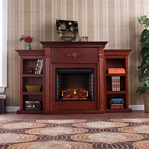 Tennyson Electric Fireplace with Bookcase, Classic Mahogany Finish - EK CHIC HOME