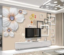 Load image into Gallery viewer, Wall Mural 3D Wallpaper White Minimalist Embossed Flowers - EK CHIC HOME