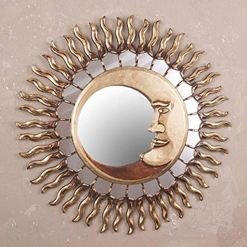 Sun and Moon Celestial Bronze Leaf Wall Mounted Mirror, Cuzco Eclipse' - EK CHIC HOME