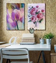 Load image into Gallery viewer, 2 Beautiful Tulip on a Brush Stroke Background Paired with Watercolor Bouquet - Canvas Art - EK CHIC HOME