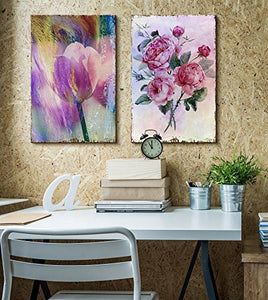 2 Beautiful Tulip on a Brush Stroke Background Paired with Watercolor Bouquet - Canvas Art - EK CHIC HOME