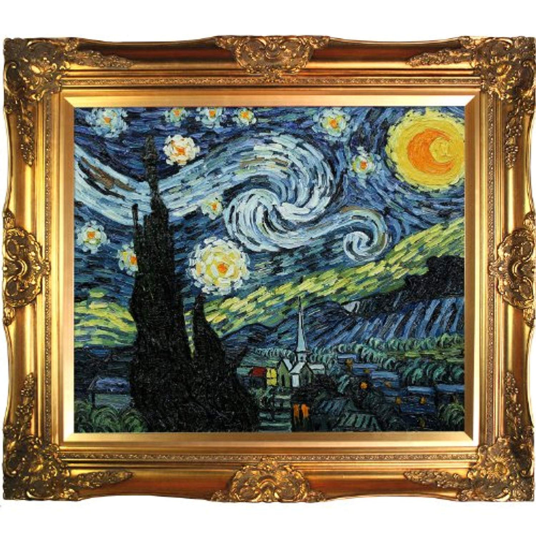 Van Gogh Starry Night Painting with Victorian Gold Frame Gold Finish Oil Painting, - EK CHIC HOME