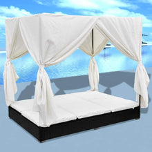 Load image into Gallery viewer, Sunlounger with Curtains Poly Rattan Outdoor - EK CHIC HOME