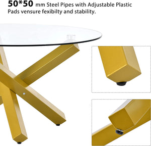 Modern Round Glass Coffee Table with 3 Steel Cross Legs - EK CHIC HOME