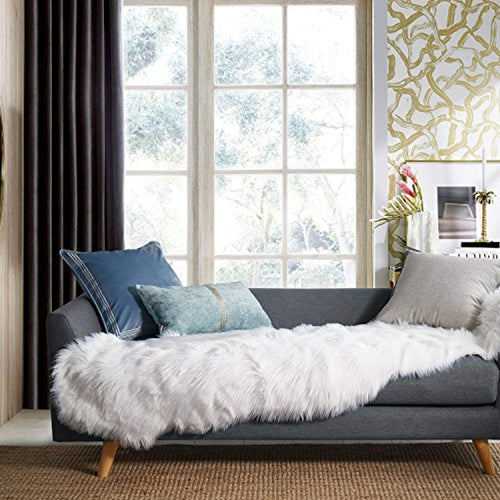 CHIC Soft Faux Sheepskin Fur Chair Couch Cover White Area Rug  2 x 6 Feet - EK CHIC HOME