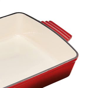 Commercial Enameled Cast Iron 13-Inch Roasting/Lasagna Pan, Red - EK CHIC HOME