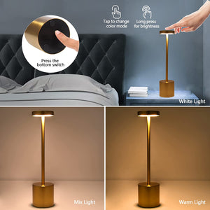 Cordless Table Lamp 13.4 Inch, LED Touch Rechargeable for Indoor Outdoor - EK CHIC HOME